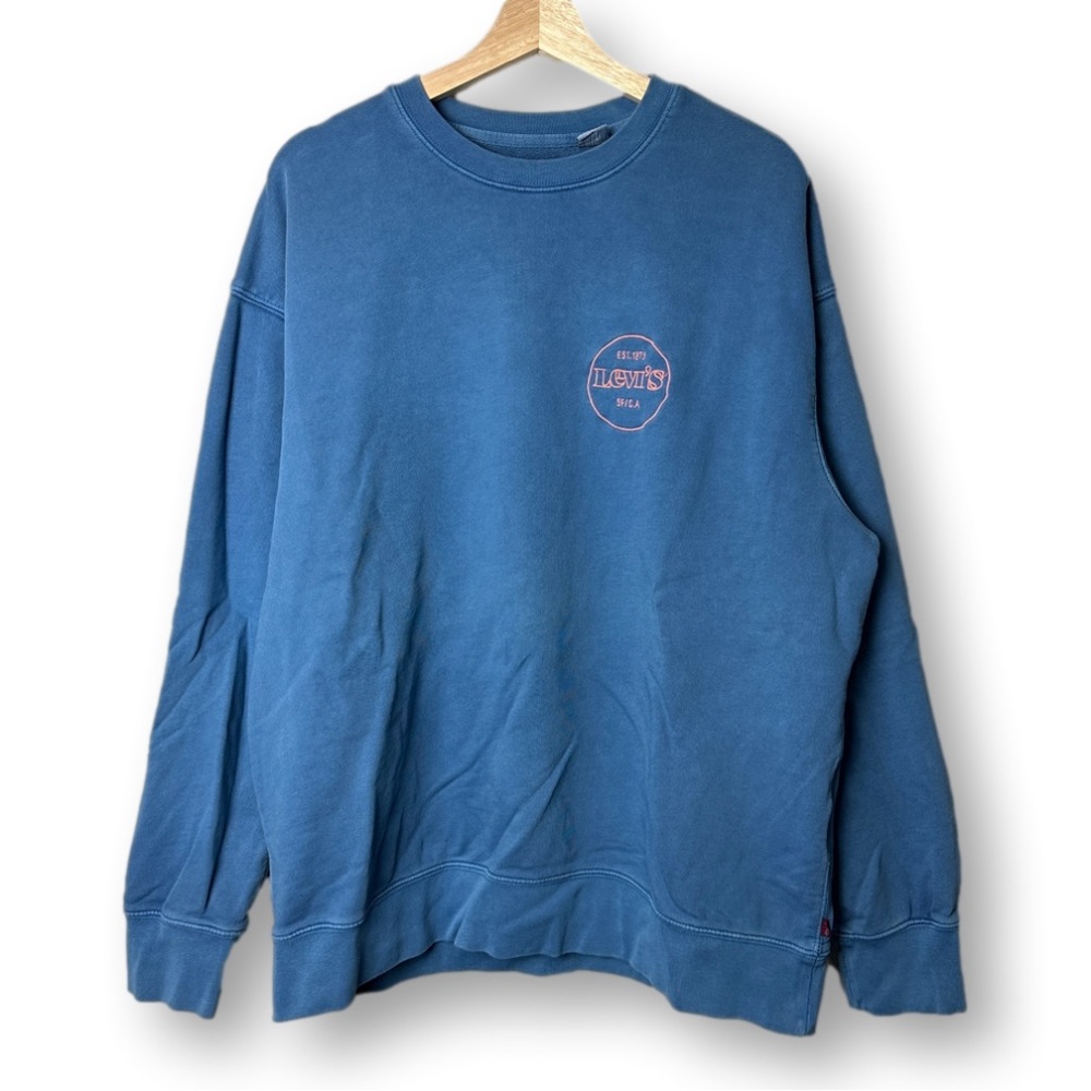 Levi’s Cotton Pullover Sweatshirt Relaxed Fit Blue Large Embroidered Logo